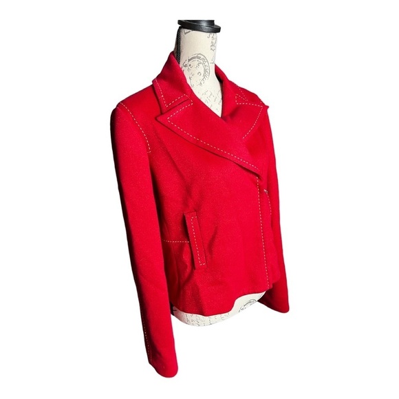Bcbg Max Azeris red blazer with gold thread accent size 10 - Picture 2 of 10